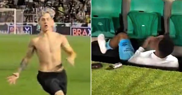 Locura por Neymar: un fanático invadió el campo y empujó a un futbolista del Santos contra los bancos de suplentes por error
