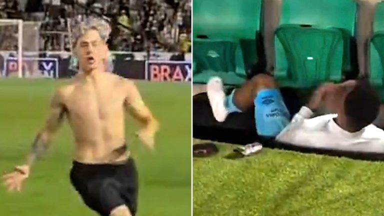 Locura por Neymar: un fanático invadió el campo y empujó a un futbolista del Santos contra los bancos de suplentes por error